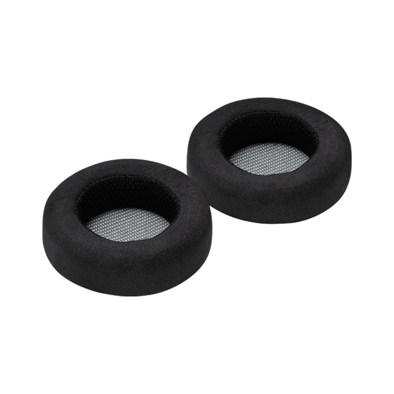 Two black alcantara fabric MH30 ear pads with mesh centers, placed side by side | gallery RP30ALC