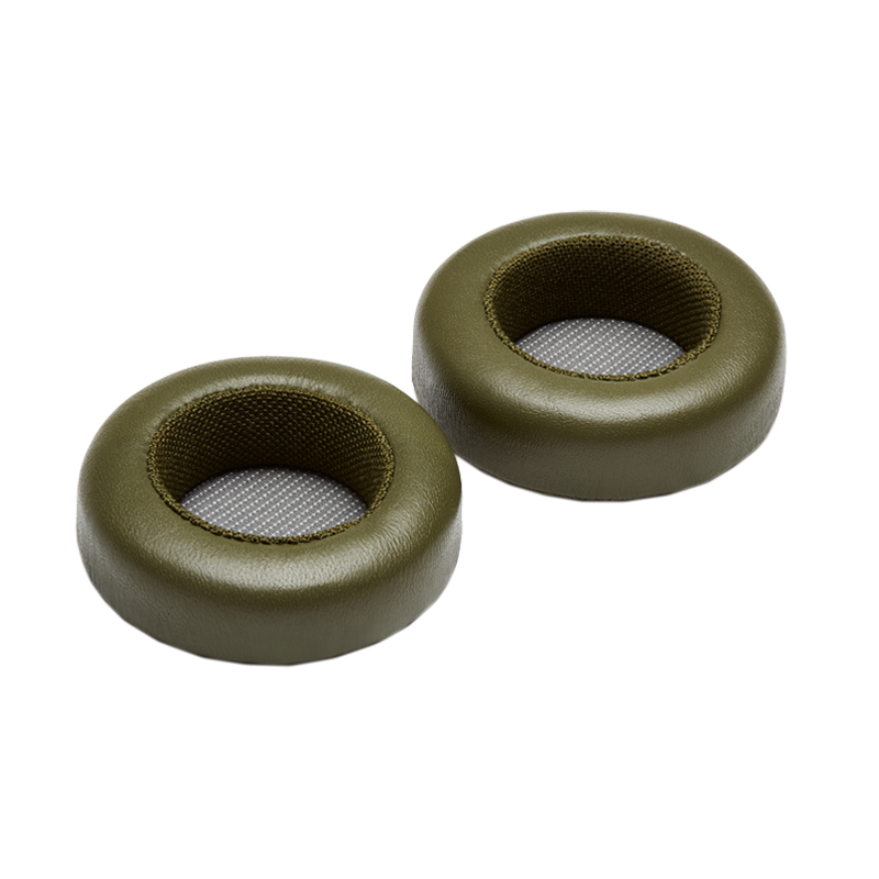 Two olive green leather MH30 ear pads with mesh centers, placed side by side | gallery RP30OLI