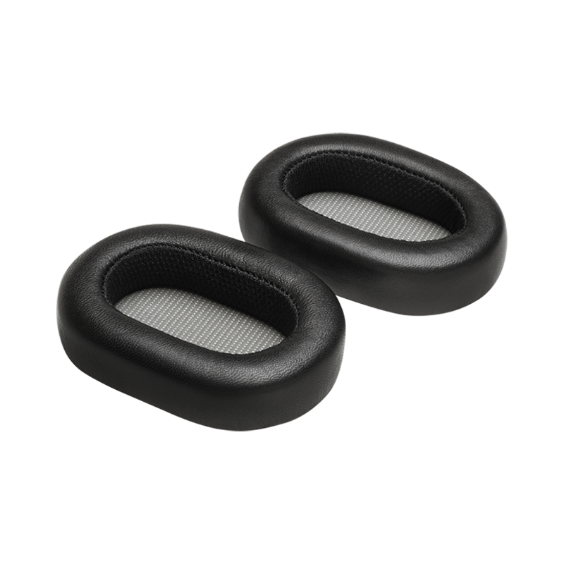 Two black leather MW60 ear pads with mesh centers, placed side by side | gallery RP60BLKV2