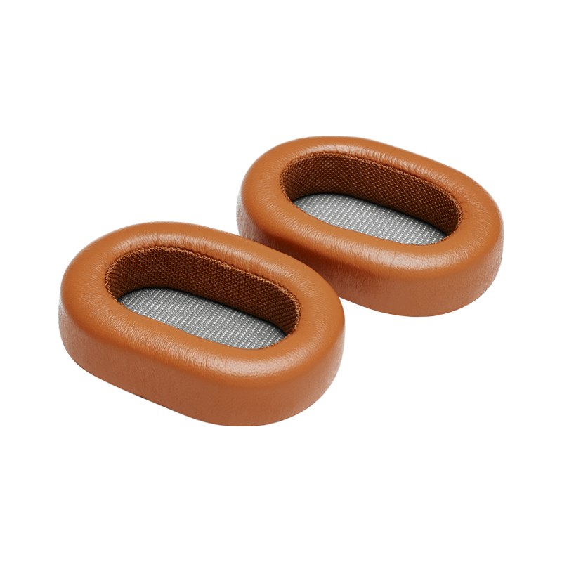 Two brown leather MW60 ear pads with mesh centers, placed side by side | gallery RP60BRNV2
