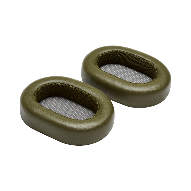 Two olive green leather MW60 ear pads with mesh centers, placed side by side | gallery RP60OLIV2