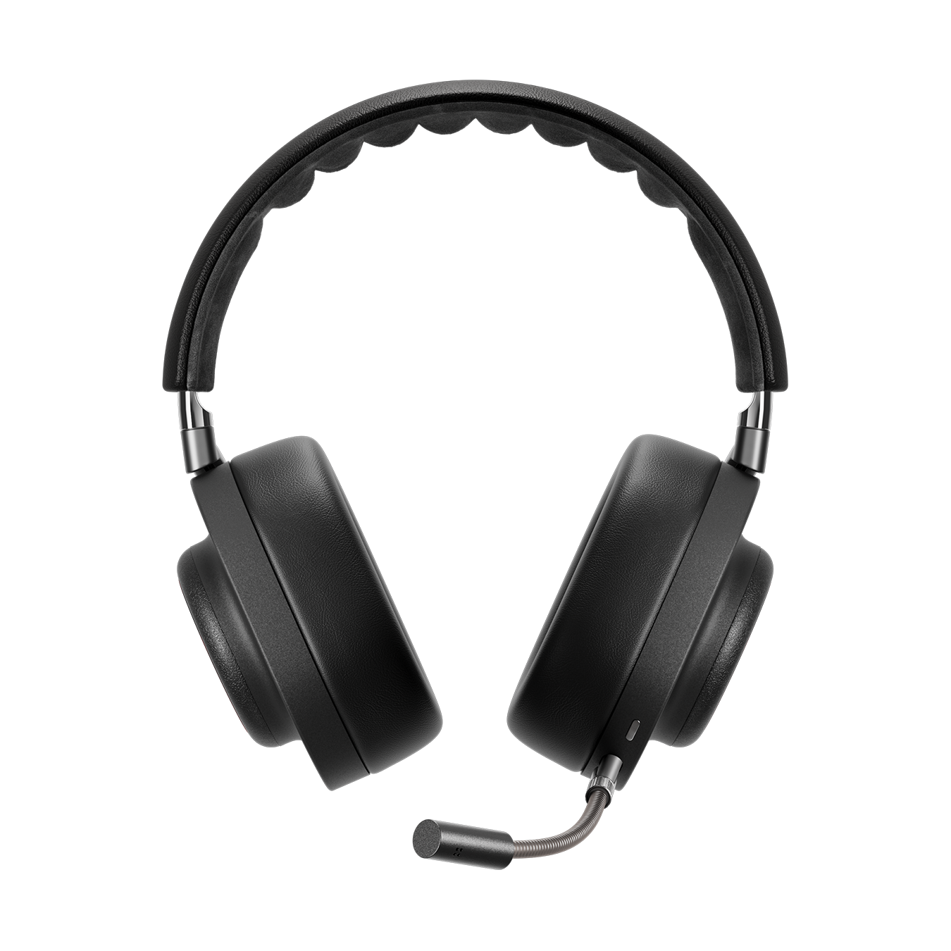 Front view of black Mercedes-AMG MG20 Wireless Gaming Headphones with detachable boom microphone showing inner alcantara headband