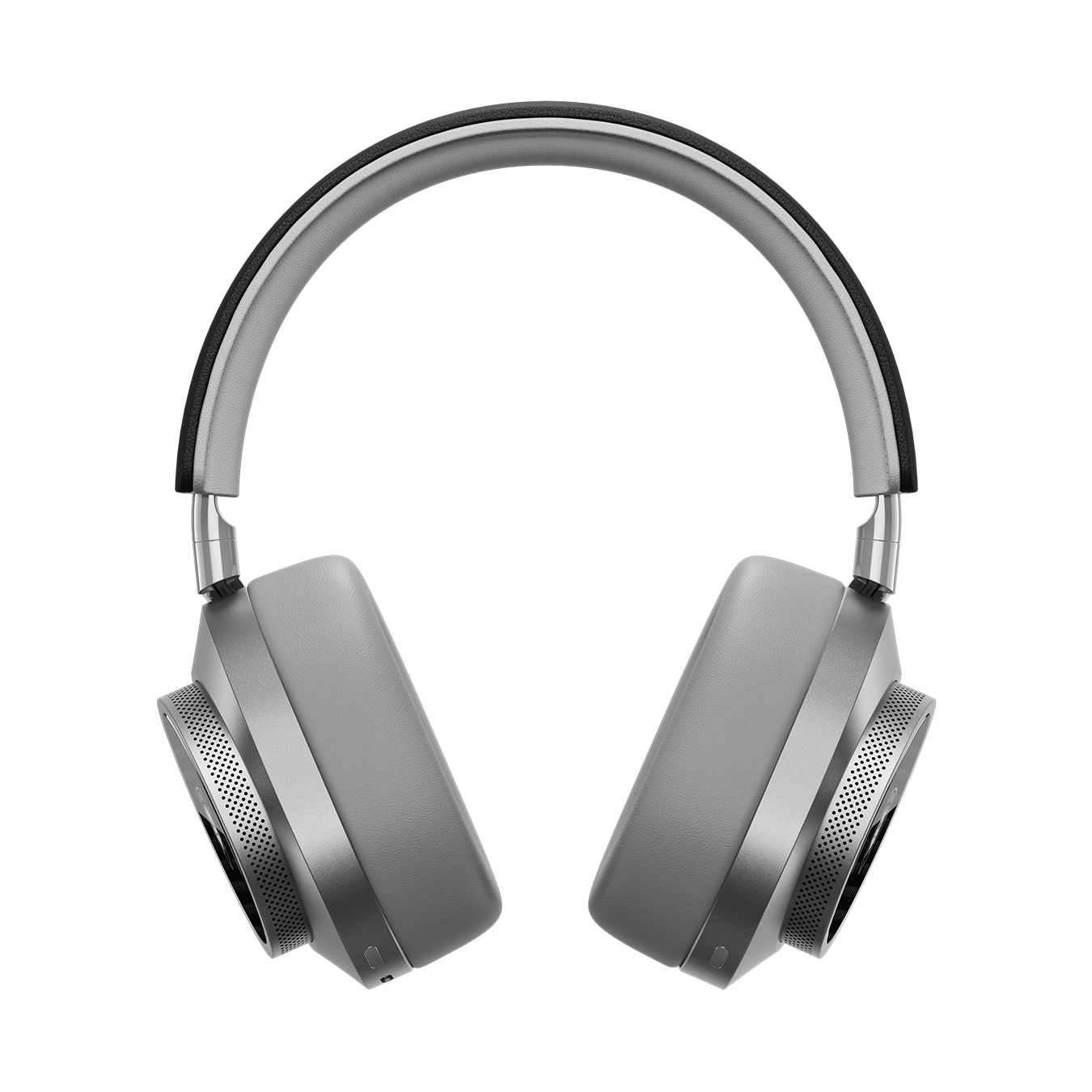Front view of silver, black and white Automobili Lamborghini MW75 Active Noise-Cancelling Wireless Headphones showing inner headband and ear pads