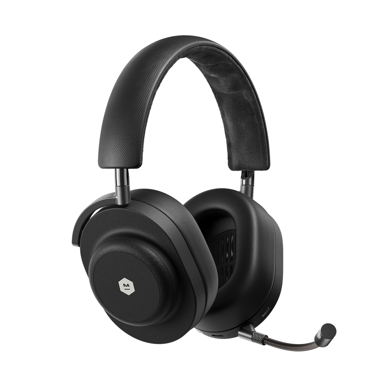 Floating onyx black MG20 Wireless Gaming Headphones with detatchable boom microphone | gallery MG20B1