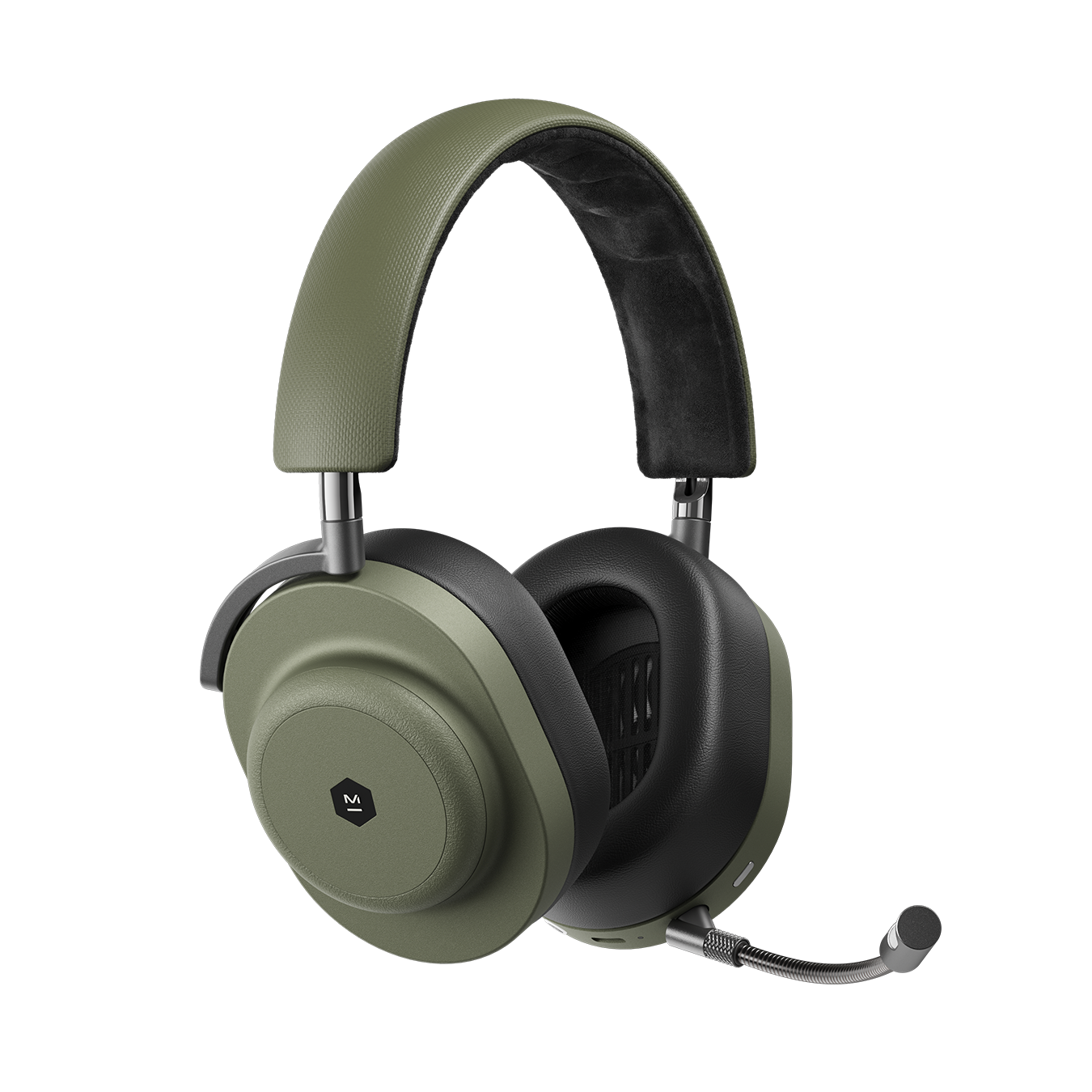Floating moss green and black MG20 Wireless Gaming Headphones with detatchable boom microphone | gallery MG20GR8