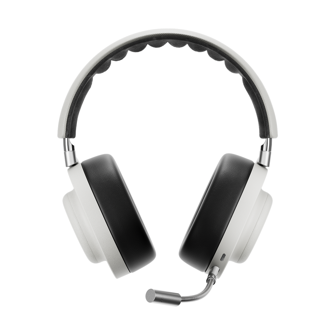 Front view of galactic white MG20 Wireless Gaming Headphones with detachable boom microphone showing inner alcantara headband | gallery MG20S3