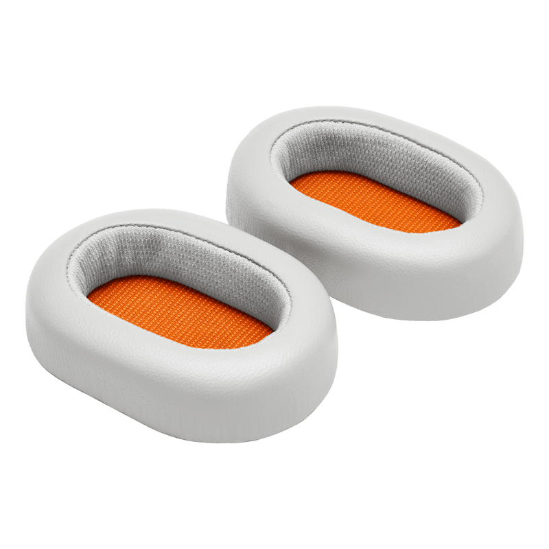 Two grey leather MH40 Wireless ear pads with an orange mesh center placed side by side | gallery RP-MH40WEARPADS-GRY