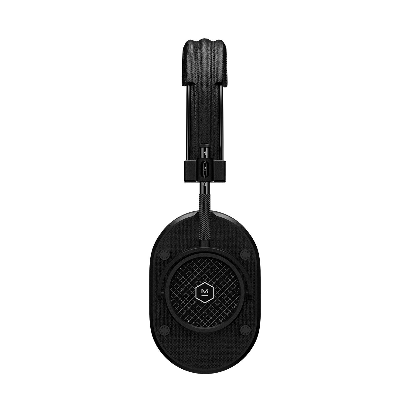 Side view of black MH40 Wireless Headphones showing headband and ear cup with grille | gallery MH40B1-W2