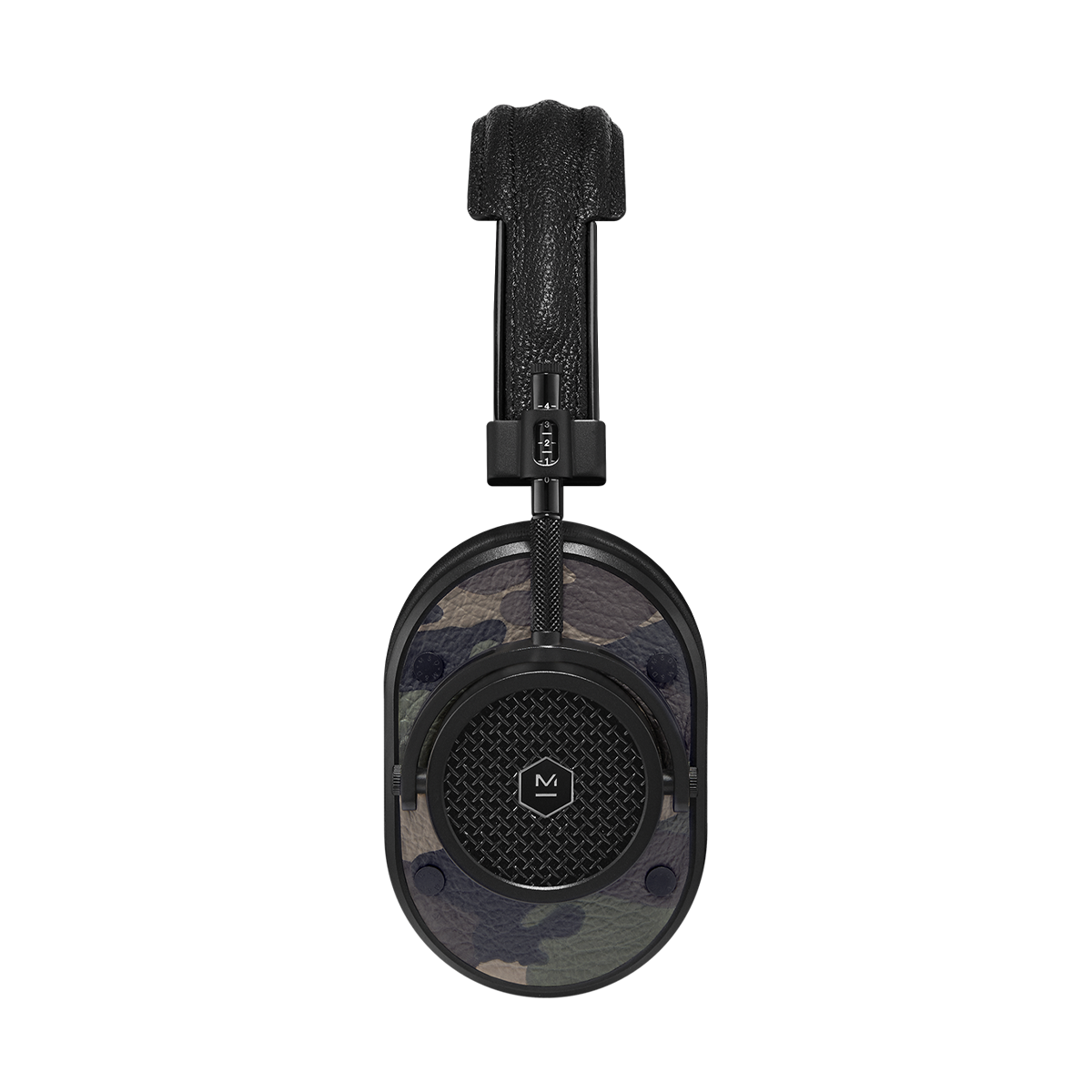 Side profile view of MH40 Wired Headphones in black and camo leather | gallery MH40B9
