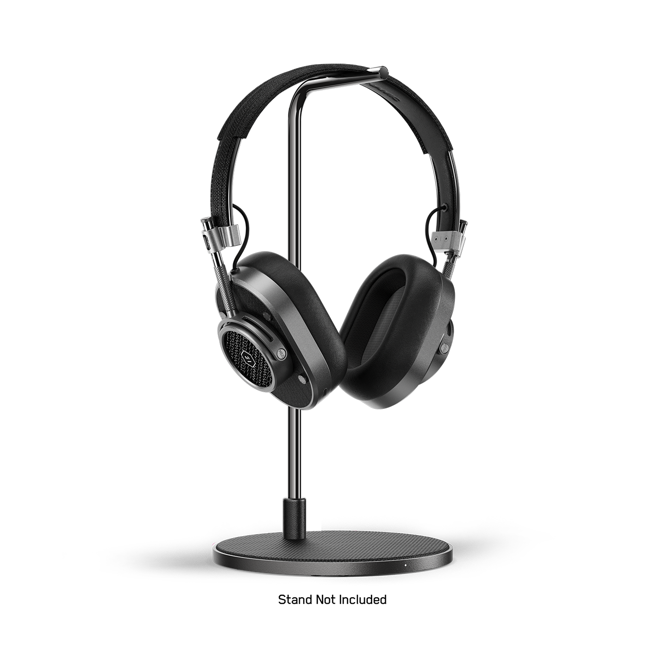 Gunmetal and black MH40 Wireless Headphones placed on a black headphone stand | gallery MH40G1-W2