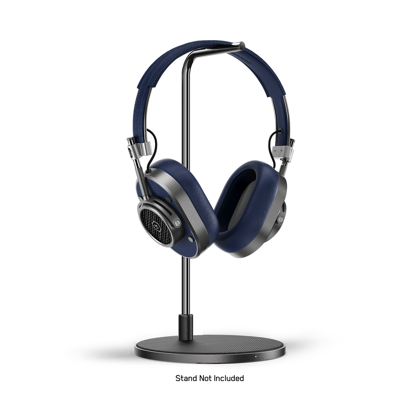 Gunmetal and navy MH40 Wireless Headphones placed on a black headphone stand | gallery MH40G4-W2