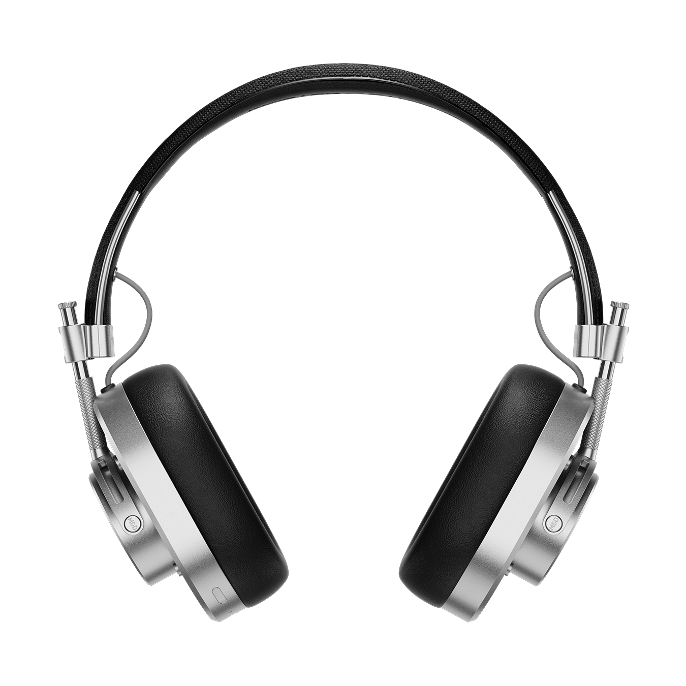 Front view of silver and black MH40 Wireless Headphones showing ear pads and headband | gallery MH40S1-W2