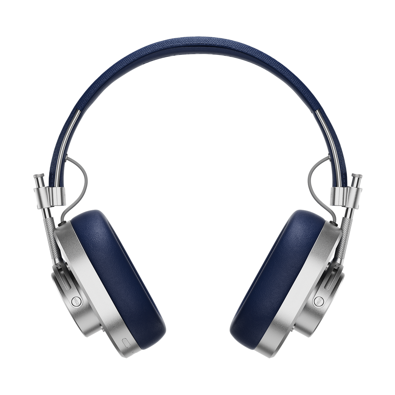 Front view of silver and navy MH40 Wireless Headphones showing ear pads and headband | gallery MH40S4-W2