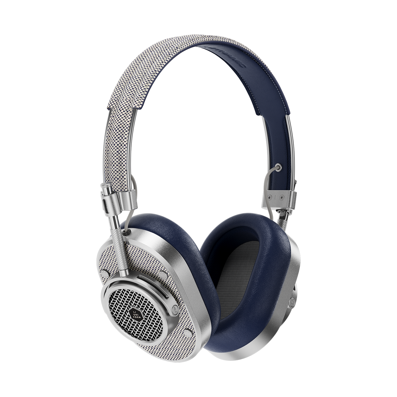 Floating silver and navy L/UNIFORM MH40 Wireless Headphones | gallery MH40W2~LU2