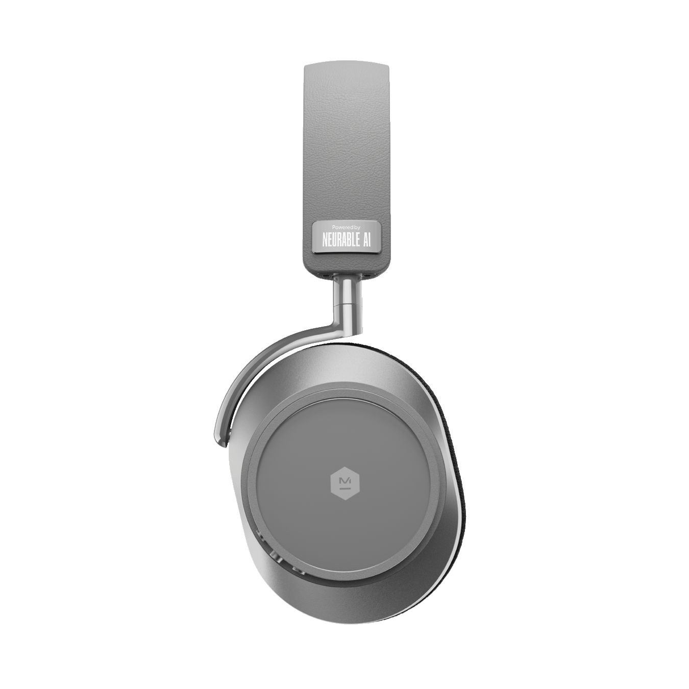 Side view of silver MW75 Neuro EEG Active Noise-Cancelling Headphones showing headband and sapphire glass ear cup | gallery MW75S-Neuro