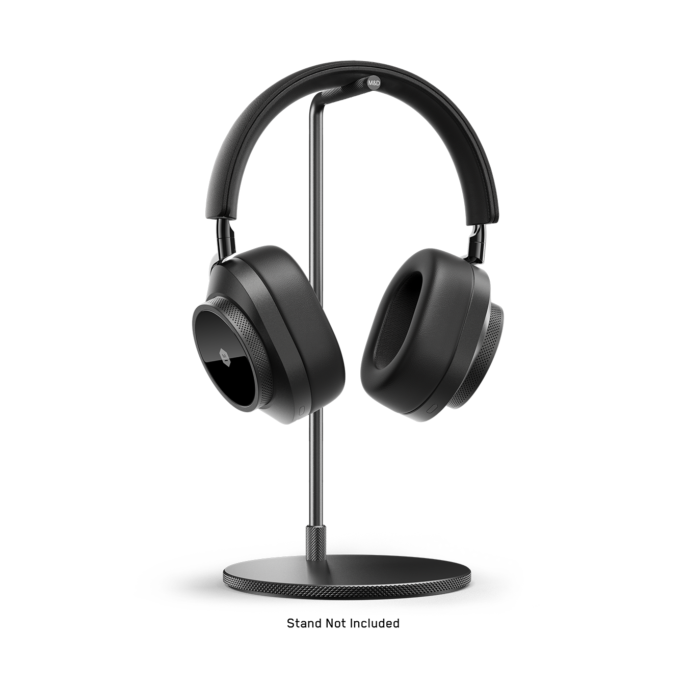 Black MW75 Active Noise-Cancelling Headphones placed on a gunmetal headphone stand | gallery MW75B1