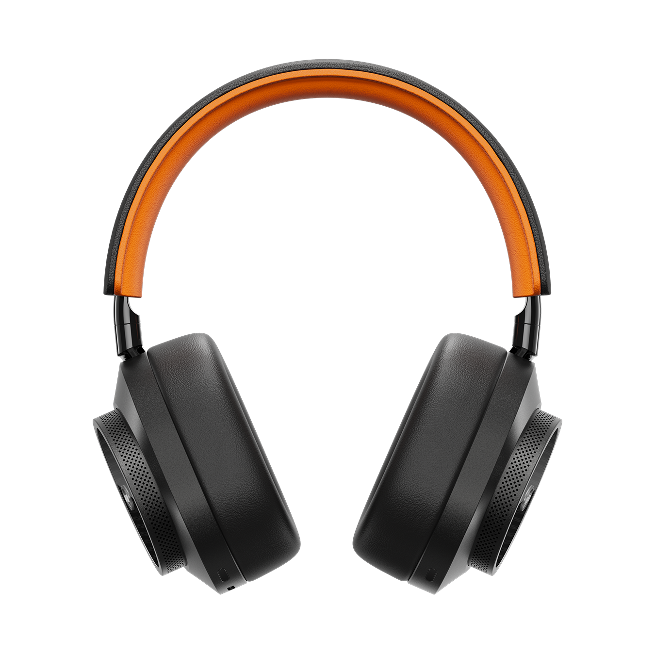 Front view of black and orange BUGATTI MW75 Active Noise-Cancelling Wireless Headphones showing inner headband and ear pads | gallery MW75BGT1