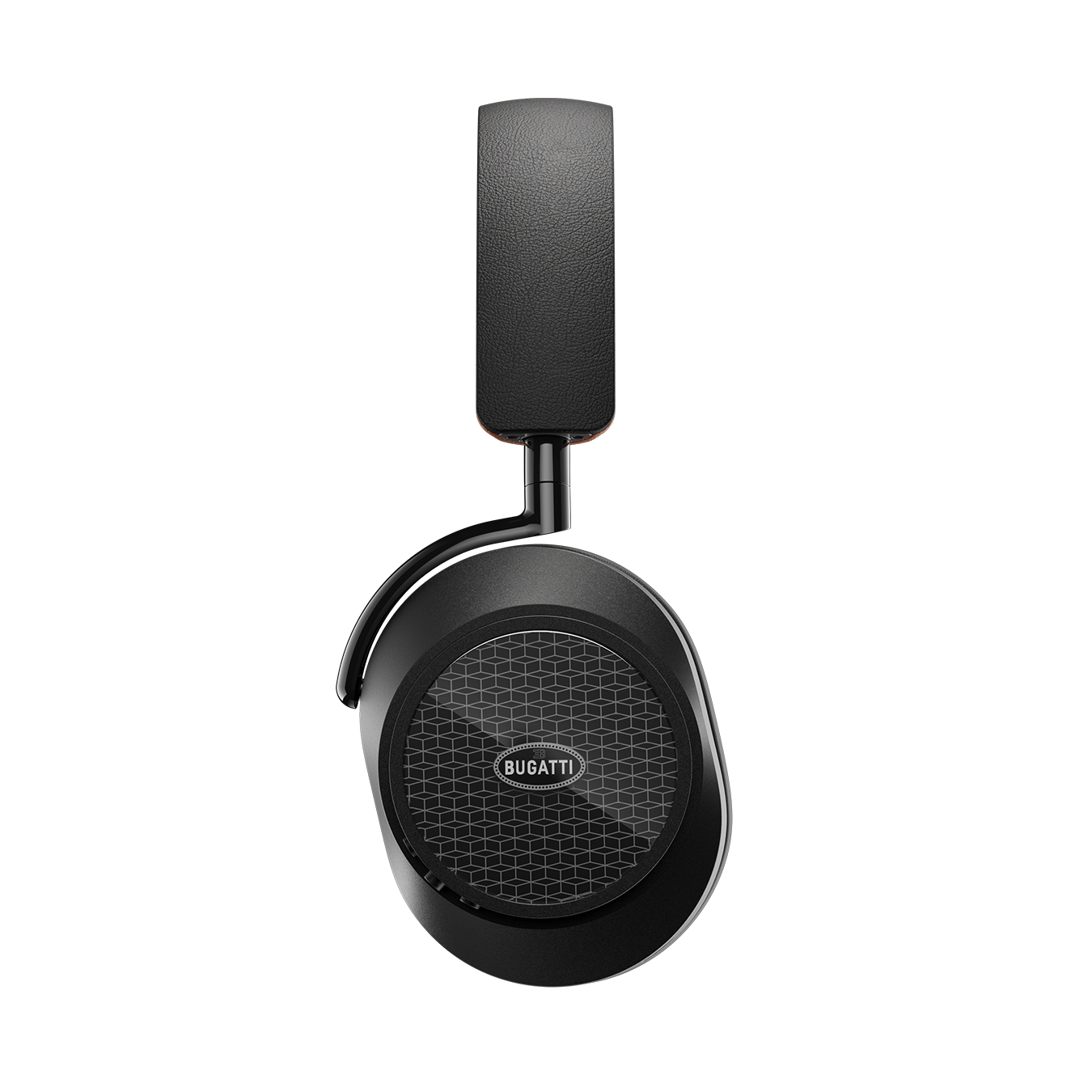 Side view of black BUGATTI MW75 Active Noise-Cancelling Headphones showing headband and ear cup | gallery MW75BGT1