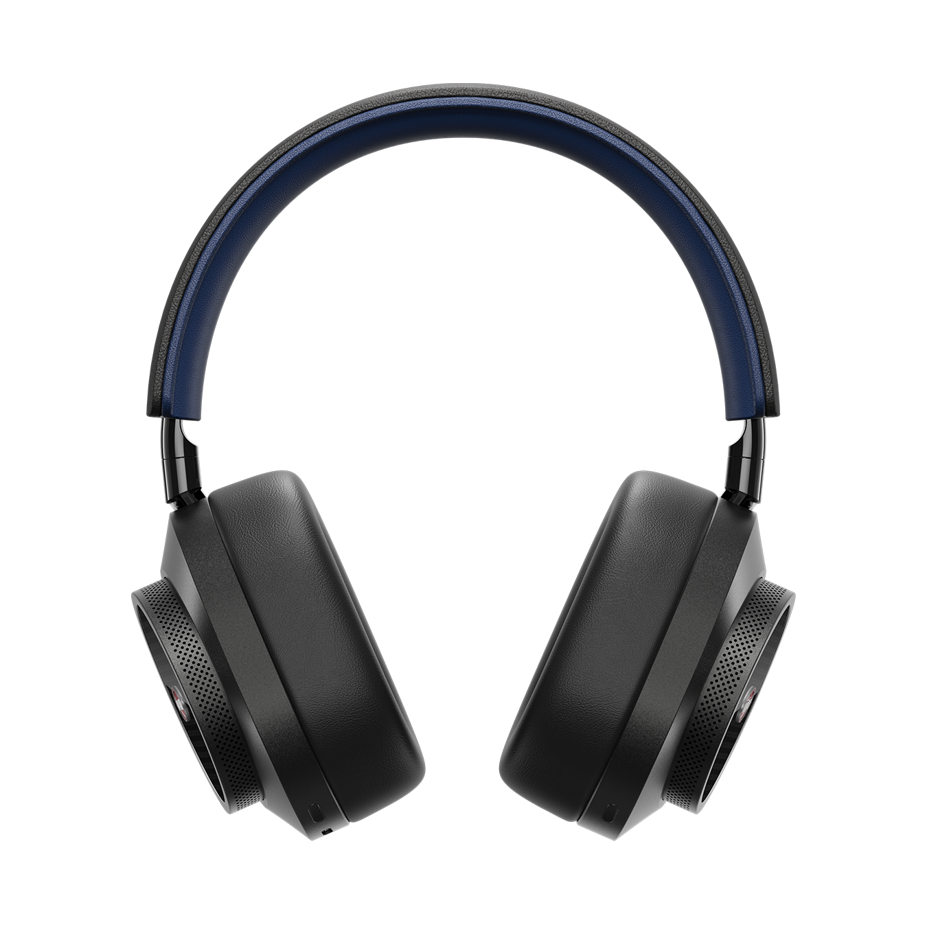 Front view of black and navy BUGATTI MW75 Active Noise-Cancelling Wireless Headphones showing inner headband and ear pads | gallery MW75BGT2