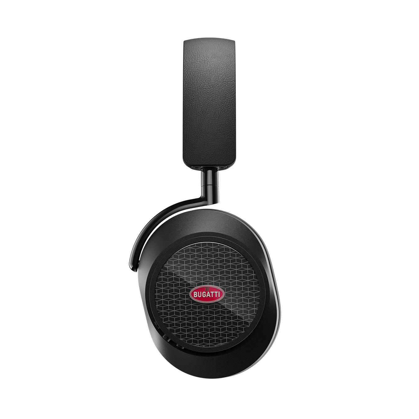 Side view of black BUGATTI MW75 Active Noise-Cancelling Headphones showing headband and ear cup | gallery MW75BGT2