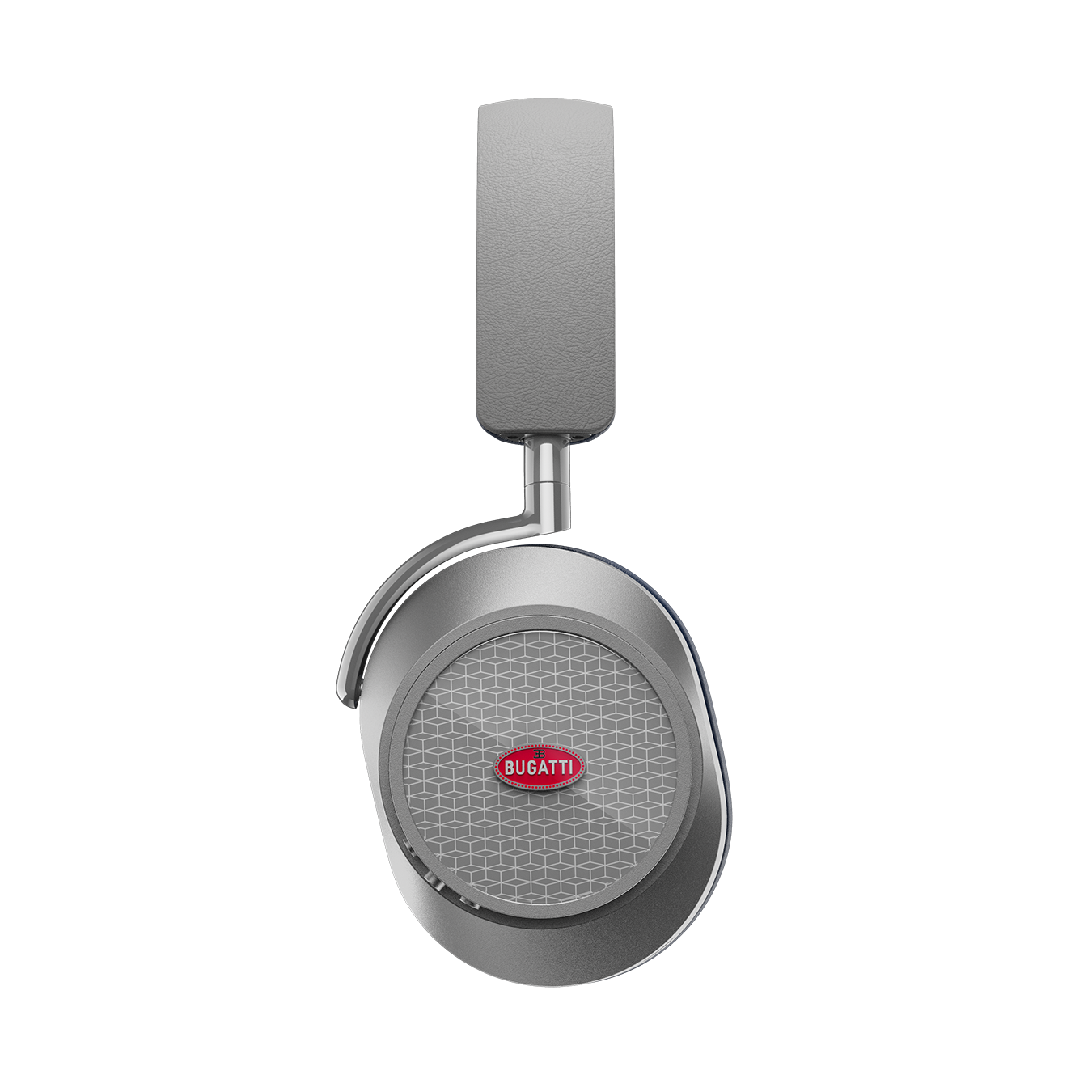 Side view of silver BUGATTI MW75 Active Noise-Cancelling Headphones showing headband and ear cup | gallery MW75BGT3