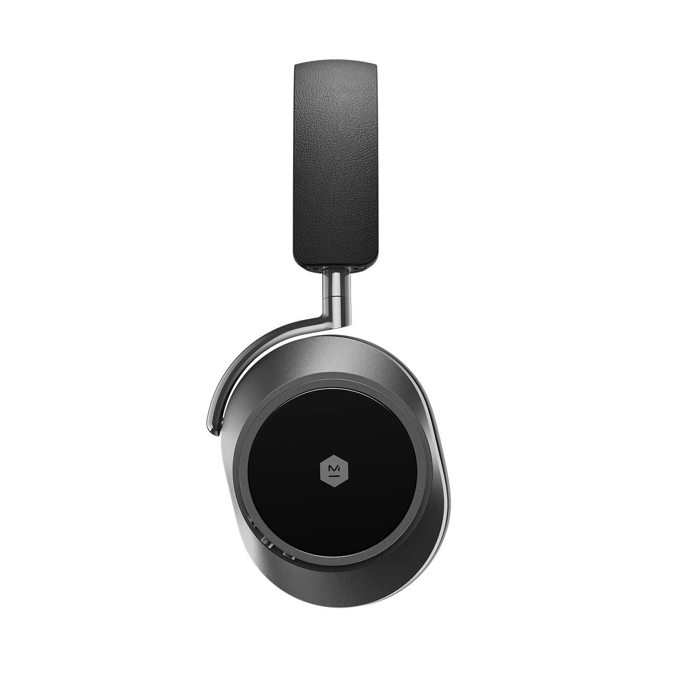 Side view of gunmetal and black MW75 Active Noise-Cancelling Headphones showing headband and sapphire glass ear cup | gallery MW75G1