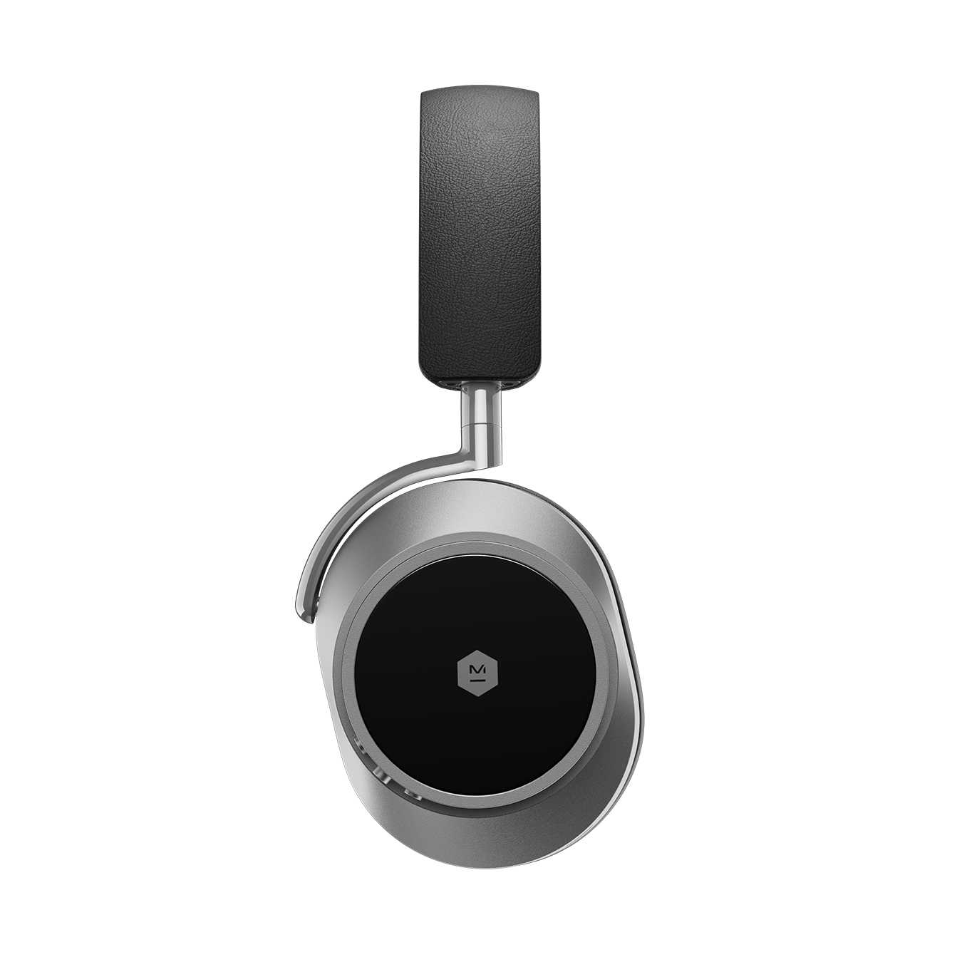 Side view of silver and black MW75 Active Noise-Cancelling Headphones showing headband and sapphire glass ear cup | gallery MW75S1