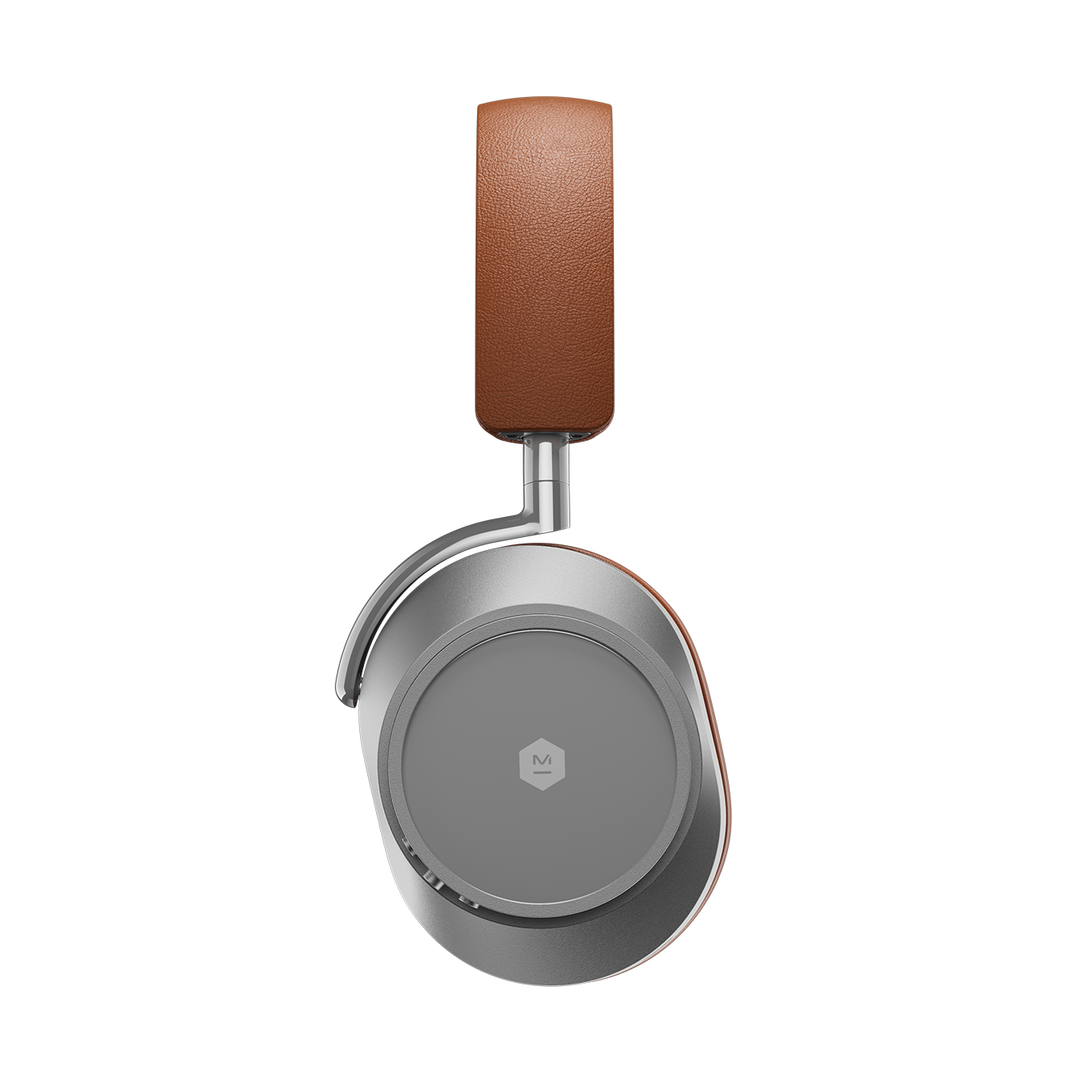 Side view of silver and brown MW75 Active Noise-Cancelling Headphones showing headband and sapphire glass ear cup | gallery MW75S2