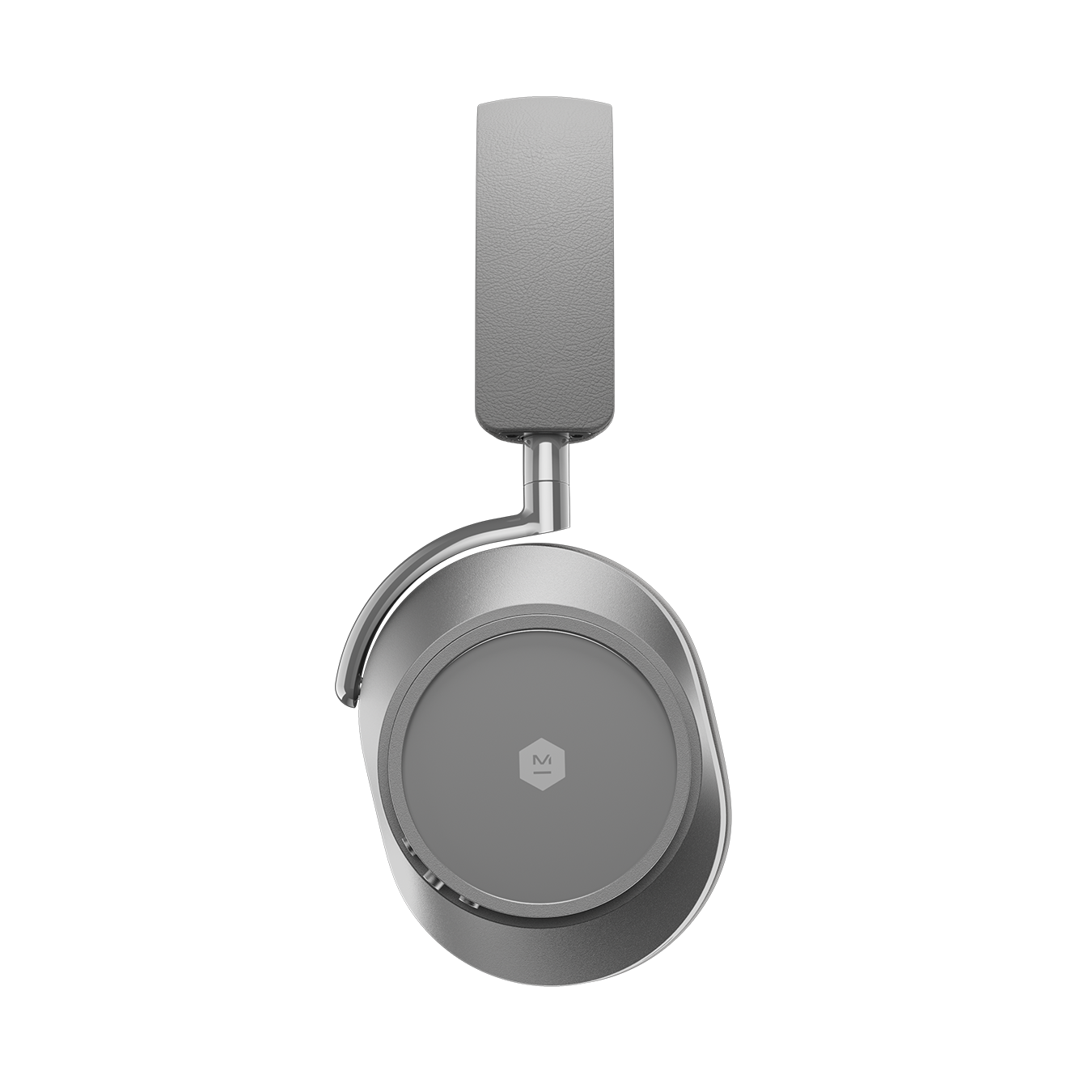 Side view of silver and grey MW75 Active Noise-Cancelling Headphones showing headband and sapphire glass ear cup | gallery MW75S3