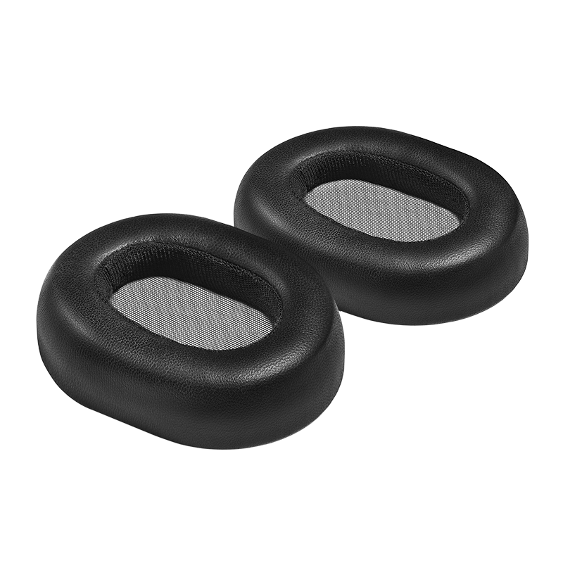 Two black leather MG20 ear pads with mesh centers, placed side by side | gallery RPMG20EARPADS-BLK