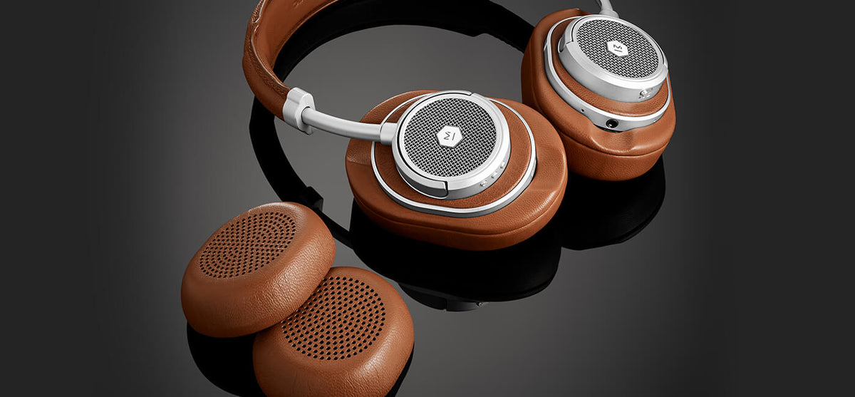 Lifestyle image of brown MW50+ Headphones and On-Ear Ear Pads