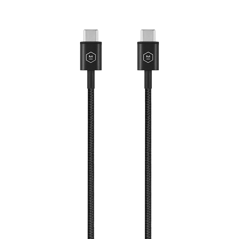 Close-up of a black braided USB-C to USB-C charging cable  | gallery RP05002BLK