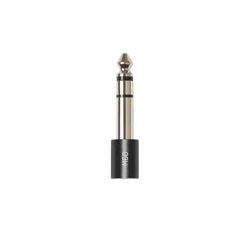 Close-up of a black 3.5mm to 1/4" audio adapter | gallery RP07003BLK