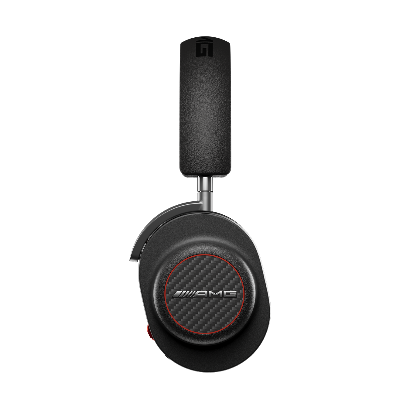 Side view of black Mercedes-AMG MG20 Wireless Gaming Headphones showing headband and magnesium ear cup