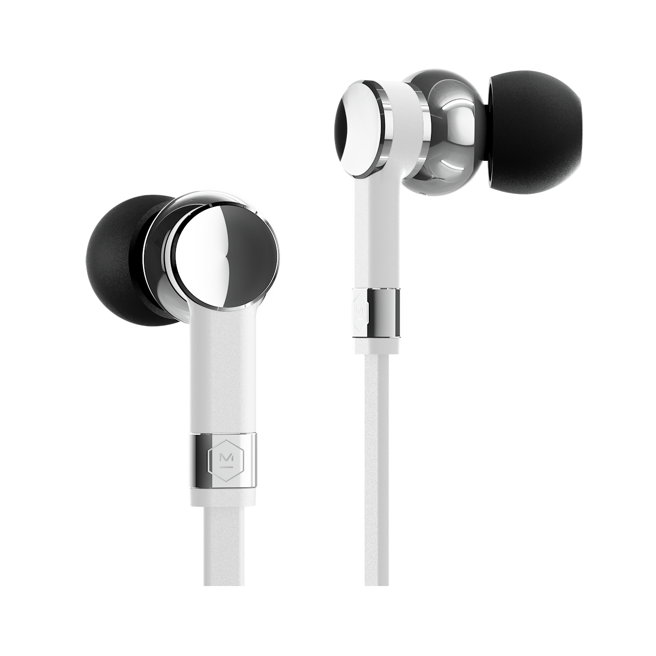 Wired palladium and white ME05 Earphones against a white background | gallery ME05WT-MK2