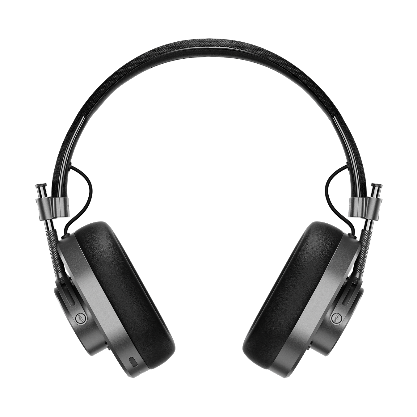 Front view of gunmetal and black MH40 Wireless Headphones showing ear pads and headband | gallery MH40G1-W2