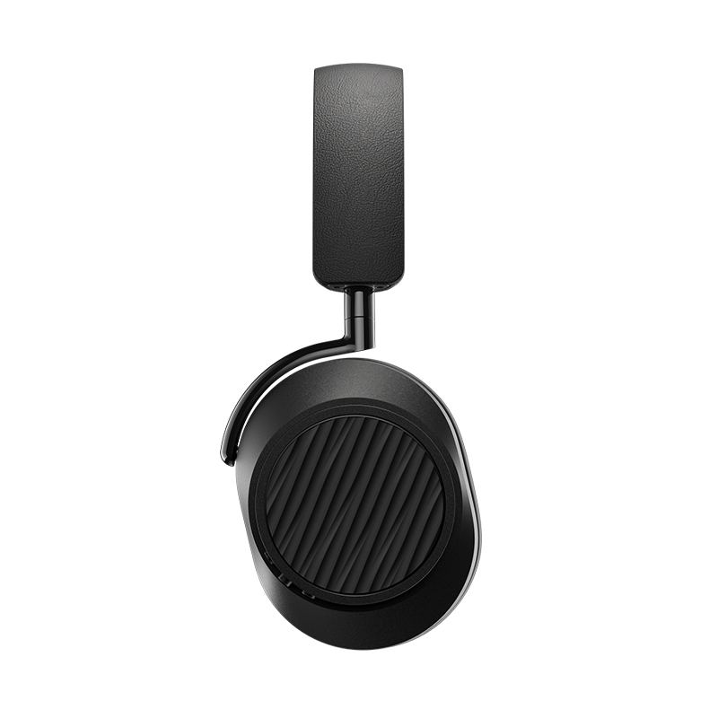 Side view of black TUMI MW75 Active Noise-Cancelling Headphones showing headband and custom designed ear cup | gallery MW75B-TUMI