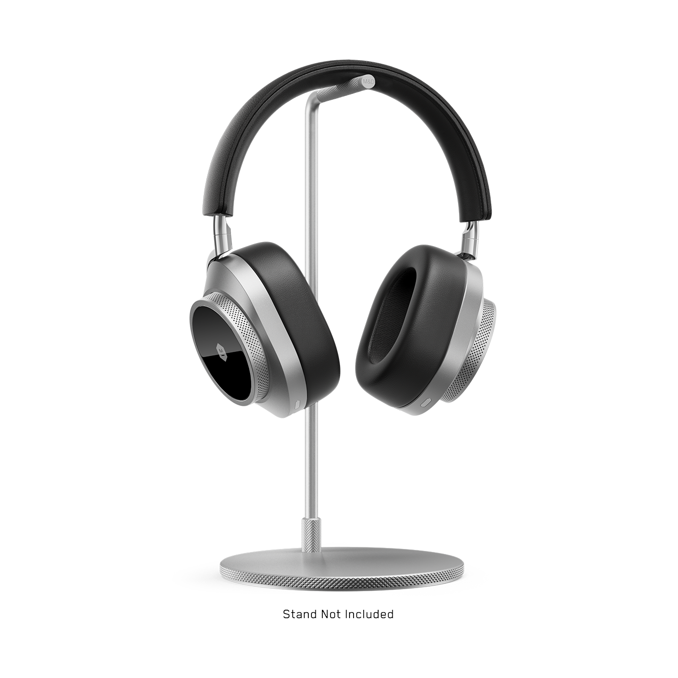 Silver and black MW75 Active Noise-Cancelling Headphones placed on a silver headphone stand | gallery MW75S1