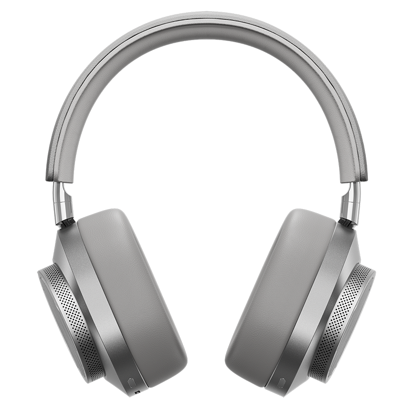 Front view of silver TUMI MW75 Active Noise-Cancelling Headphones showing ear pads and headband | gallery MW75S-TUMI