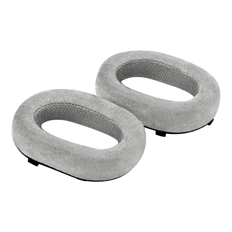 Two grey alcantara fabric MW65 Wireless ear pads placed side by side | gallery RP65ALC-GREY